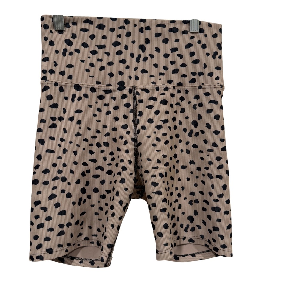 Beach Riot Dalmatian Ribbed High Waisted Biker Shorts Tan Black‎ Womens Size M